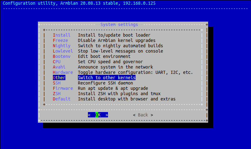 Armbian config main